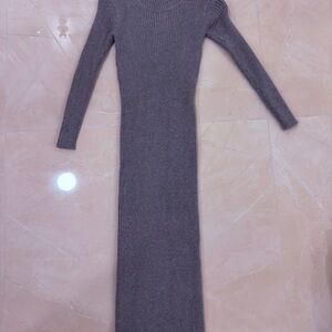 Elegant Gray Ribbed Knit Dress